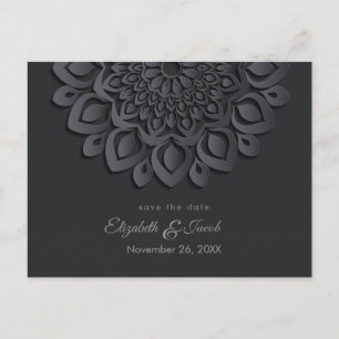 Black Paper Cut Mandala Save the Date Postcard