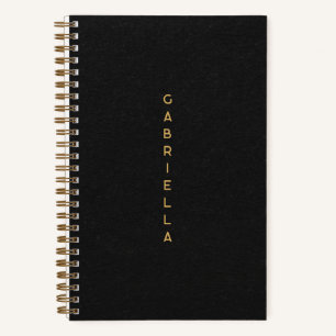 Black Paper Texture & Gold Minimal Name Notebook