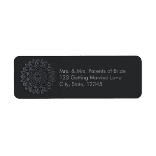 Black papercut mandala return address label
