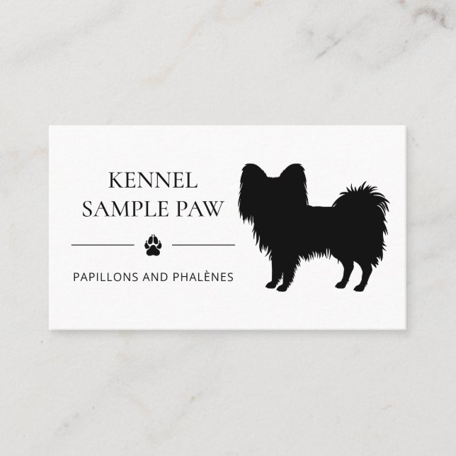 Black Papillon Silhouette Dog Kennel Or Breeder Business Card (Front)