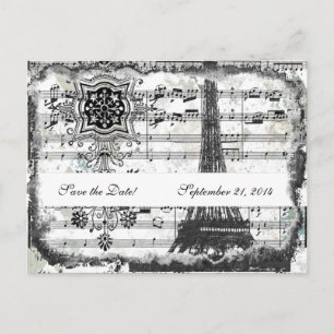 Black Paris Eiffel Tower Music Save the Date Announcement Postcard