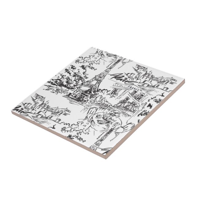 Black Paris Eiffel Tower Toile  Ceramic Tile (Side)