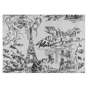 Black Paris Eiffel Tower Toile  Cutting Board