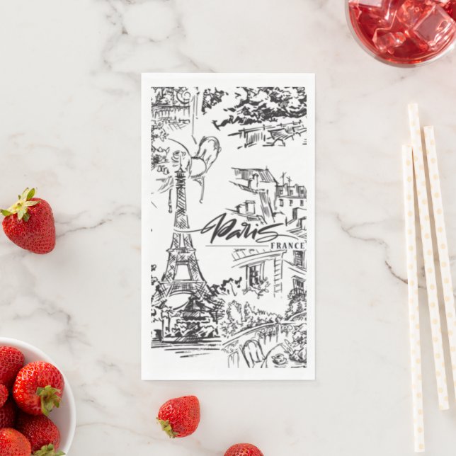 Black Paris Eiffel Tower Toile  Napkin (Insitu)