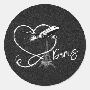 Black Paris Passport  Classic Round Sticker