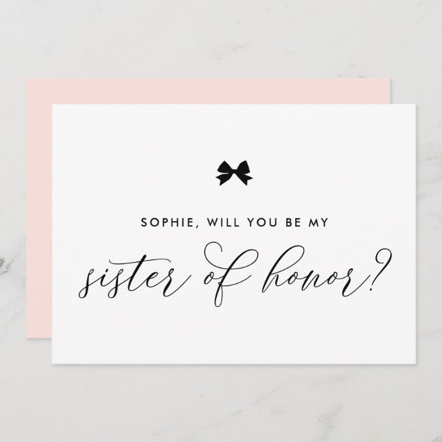 Black Parisian Bow Will You Be My Sister of Honour Invitation (Front/Back)