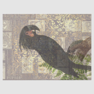 Black Parrot with Damask and Newsprint Decoupage Tissue Paper