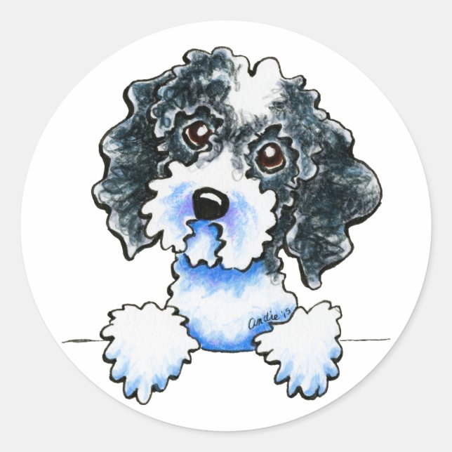Black Parti Cockapoo Lined Up Classic Round Sticker (Front)