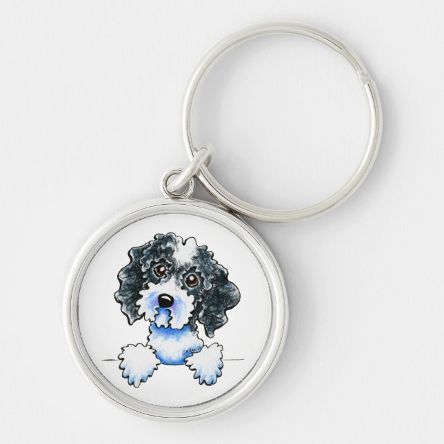 Black Parti Cockapoo Lined Up Key Ring (Front)