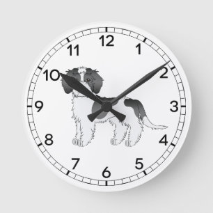 Black Parti-colour Mini Goldendoodle Cartoon Dog Round Clock