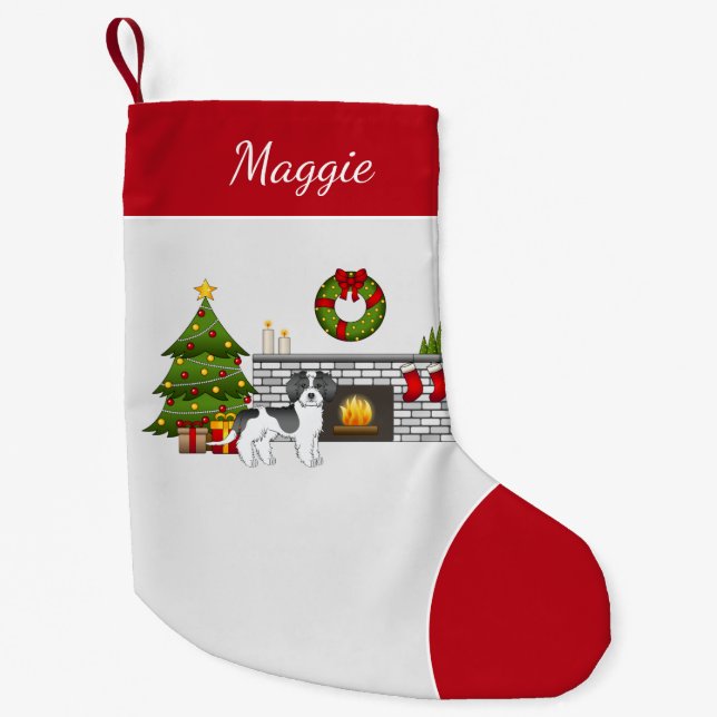 Black Parti-colour Mini Goldendoodle Christmas Roo Small Christmas Stocking (Front)
