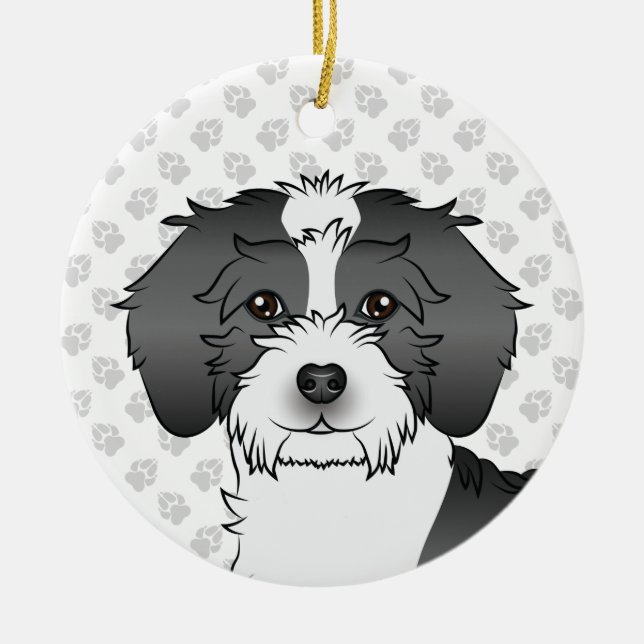 Black Parti-colour Mini Goldendoodle Dog Head Ceramic Ornament (Front)