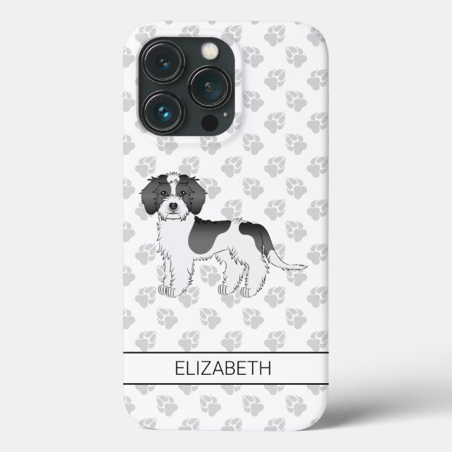 Black Parti-colour Mini Goldendoodle Dog & Name Case-Mate iPhone Case (Back)