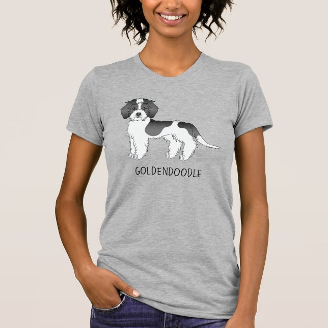 Black Parti-colour Mini Goldendoodle Dog & Text T-Shirt (Front)