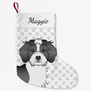 Black Parti-colour Mini Goldendoodle Head & Name Small Christmas Stocking