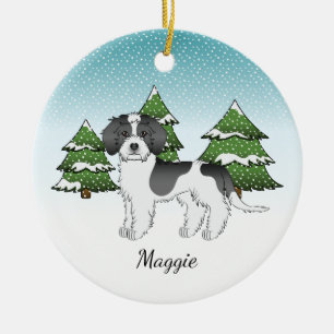 Black Parti-colour Mini Goldendoodle Winter Forest Ceramic Ornament
