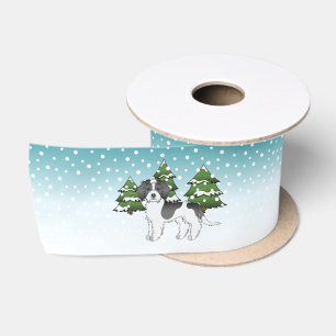 Black Parti-colour Mini Goldendoodle Winter Forest Satin Ribbon