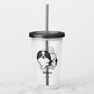 Black Parti-Colour Pomeranian Cartoon Dog & Name Acrylic Tumbler