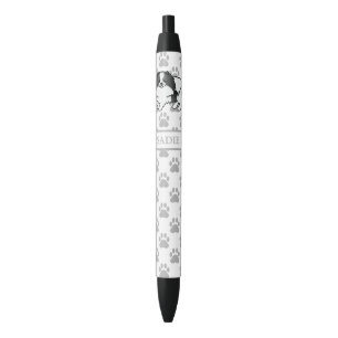 Black Parti-Colour Pomeranian Cartoon Dog & Name Ink Pen