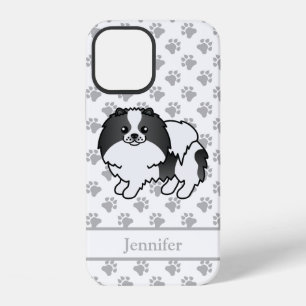 Black Parti-Colour Pomeranian Cartoon Dog & Name iPhone 12 Case
