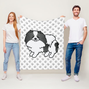 Black Parti-Colour Pomeranian Cartoon Dog & Paws Fleece Blanket