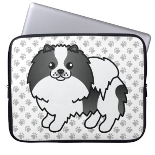 Black Parti-Colour Pomeranian Cute Dog & Paws Laptop Sleeve