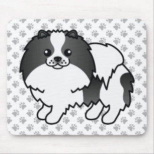 Black Parti-Colour Pomeranian Cute Dog & Paws Mouse Pad