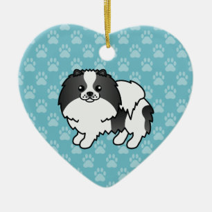 Black Parti-Colour Pomeranian Dog Cartoon Drawing Ceramic Tree Decoration