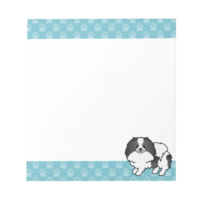 Black Parti-Colour Pomeranian Dog Illustration Notepad (Front)