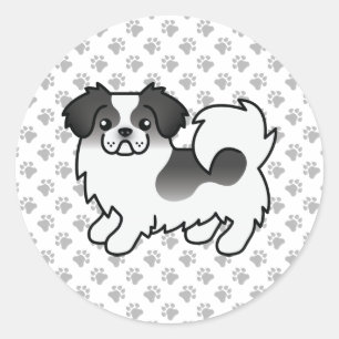 Black Parti-Colour Tibetan Spaniel Cute Cartoon Do Classic Round Sticker