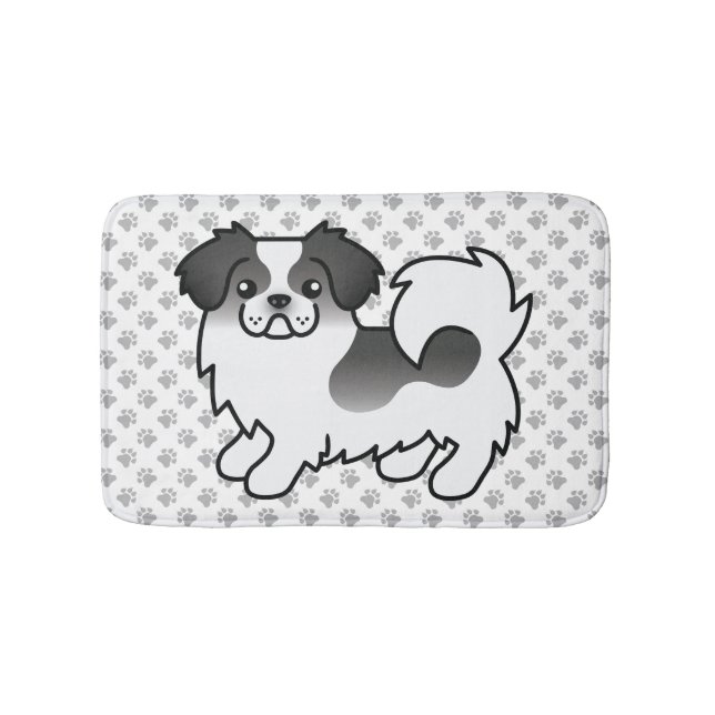 Black Parti-Colour Tibetan Spaniel Cute Dog & Paws Bath Mat (Front)
