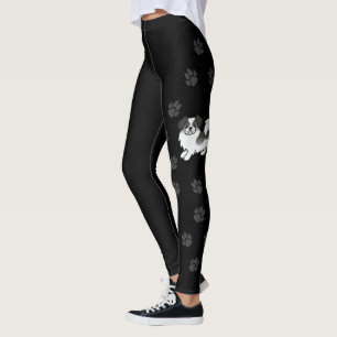 Black Parti-Colour Tibetan Spaniel Cute Dog & Paws Leggings