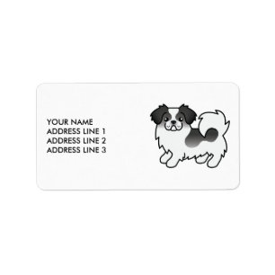 Black Parti-Colour Tibetan Spaniel Cute Dog & Text Label