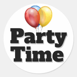 Black Party Time Balloons Classic Round Sticker