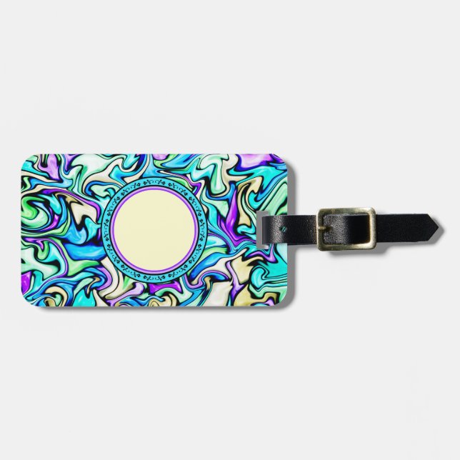 Black & Pastel Abstract Stained Glass Pattern Luggage Tag (Front Horizontal)