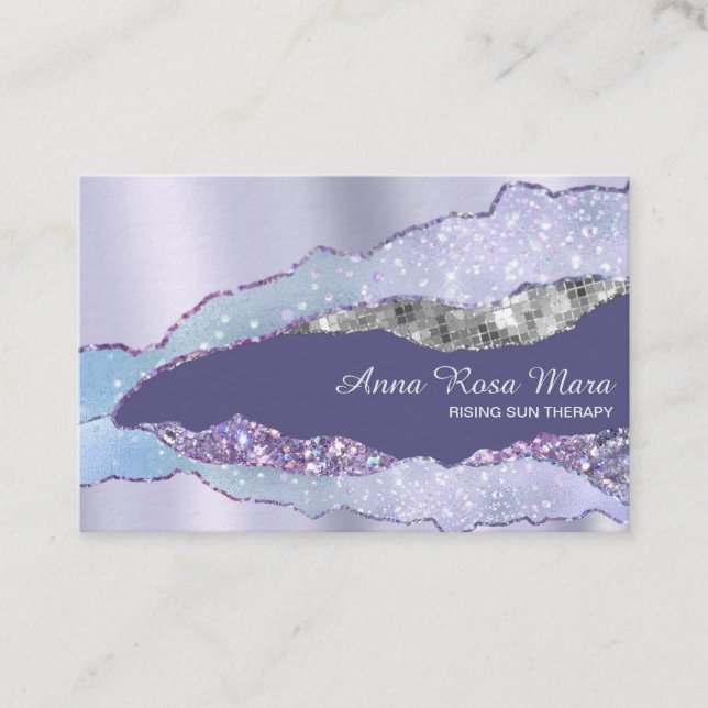 *~* Black Pastel  Agate Geode Silver Glitter Glam  Business Card (Front)