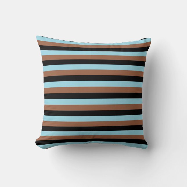 Black, Pastel Blue and Brown Stripes Cushion (Front)
