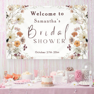 Black Pastel Boho Wildflower Modern Bridal Shower Banner