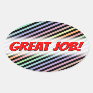 Black & Pastel Coloured Lines Pattern + GREAT JOB! Oval Sticker