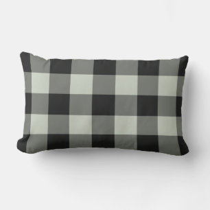 Black Pastel Green Gingham Buffalo Check Pattern Lumbar Cushion