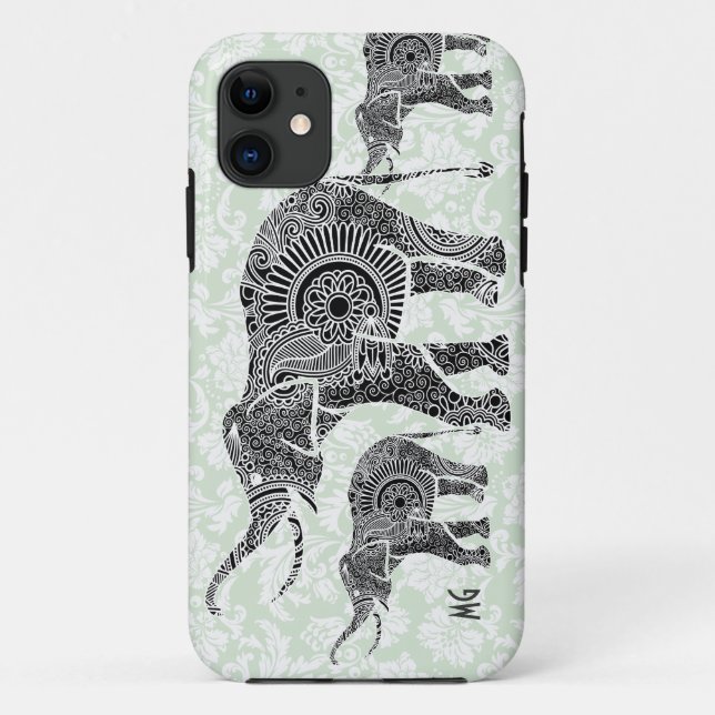 Black & Pastel Pastel Floral Elephant-Monogram Case-Mate iPhone Case (Back)