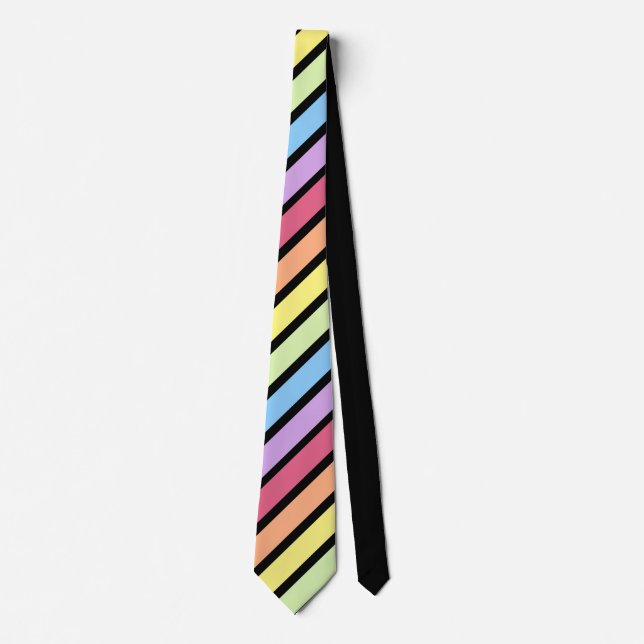 Black Pastel Rainbow Diagonal Stripe Neck Tie (Front)