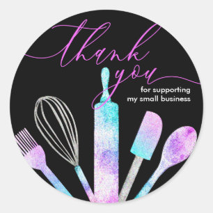 Black Pastry chef bakery tools thank you Classic Round Sticker