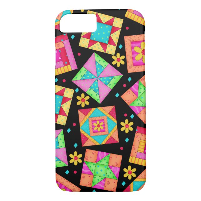 Black Patchwork Quilt Art iPhone 7 case (Back)