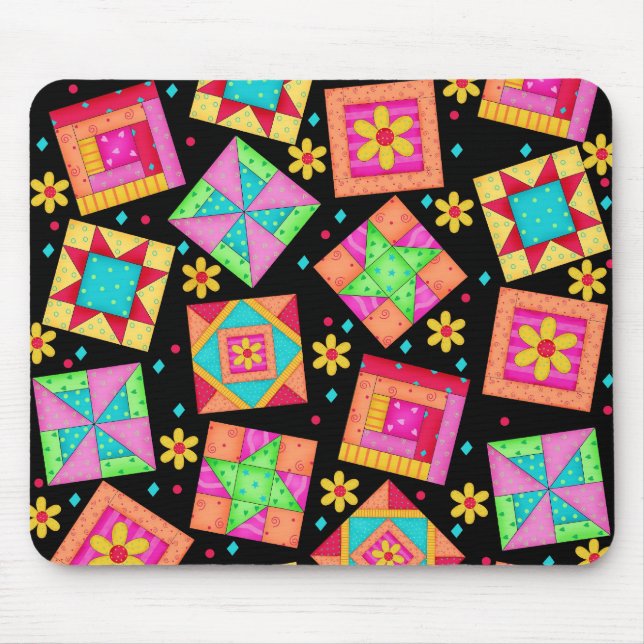 Black Patchwork Quilt Blocks Mousepad (Front)