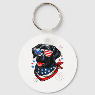 Black Patriotic American Labrador Retriever 4th Of Key Ring