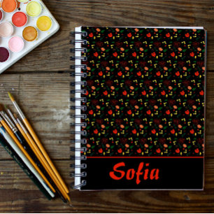 Black pattern floral poppy wildflowers  planner