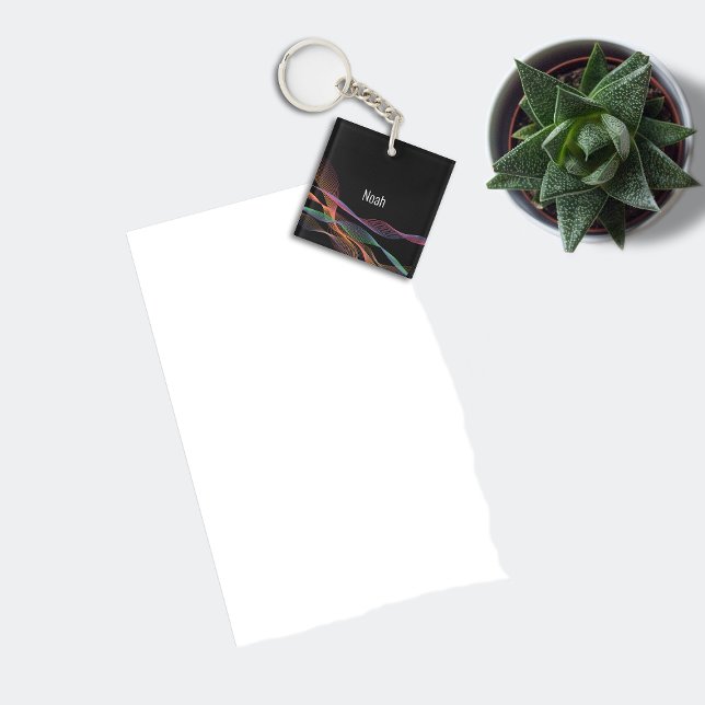 Black pattern geometric Waves  name Key Ring (Creator Uploaded)