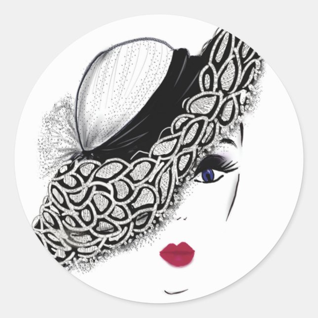 black pattern Hat Lady Classic Round Sticker (Front)