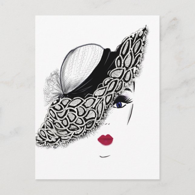 black pattern Hat Lady Postcard (Front)
